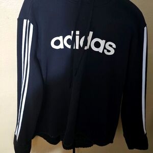 Adidas Black Hoodie with White Stripes and Jogging Pants